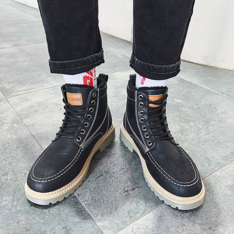 thick-soled lace-up retro boots men
