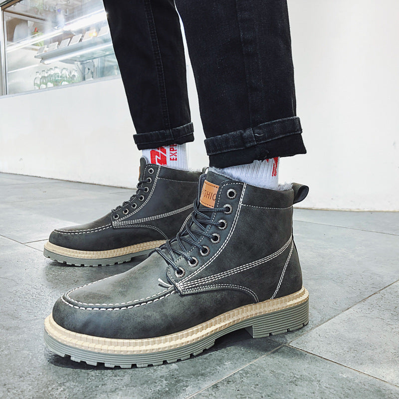 thick-soled lace-up retro boots men
