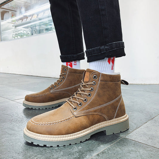 thick-soled lace-up retro boots men