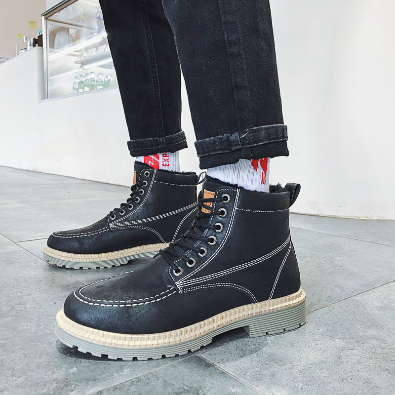 thick-soled lace-up retro boots men