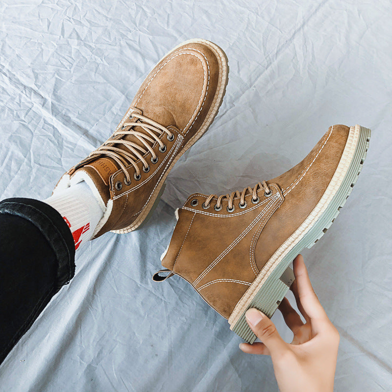 thick-soled lace-up retro boots men